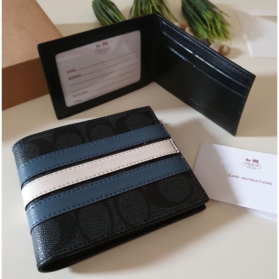 Coach Men’s Slim Wallet F26072 3in1 BillFold in Signature Coated Canvas with Varsity