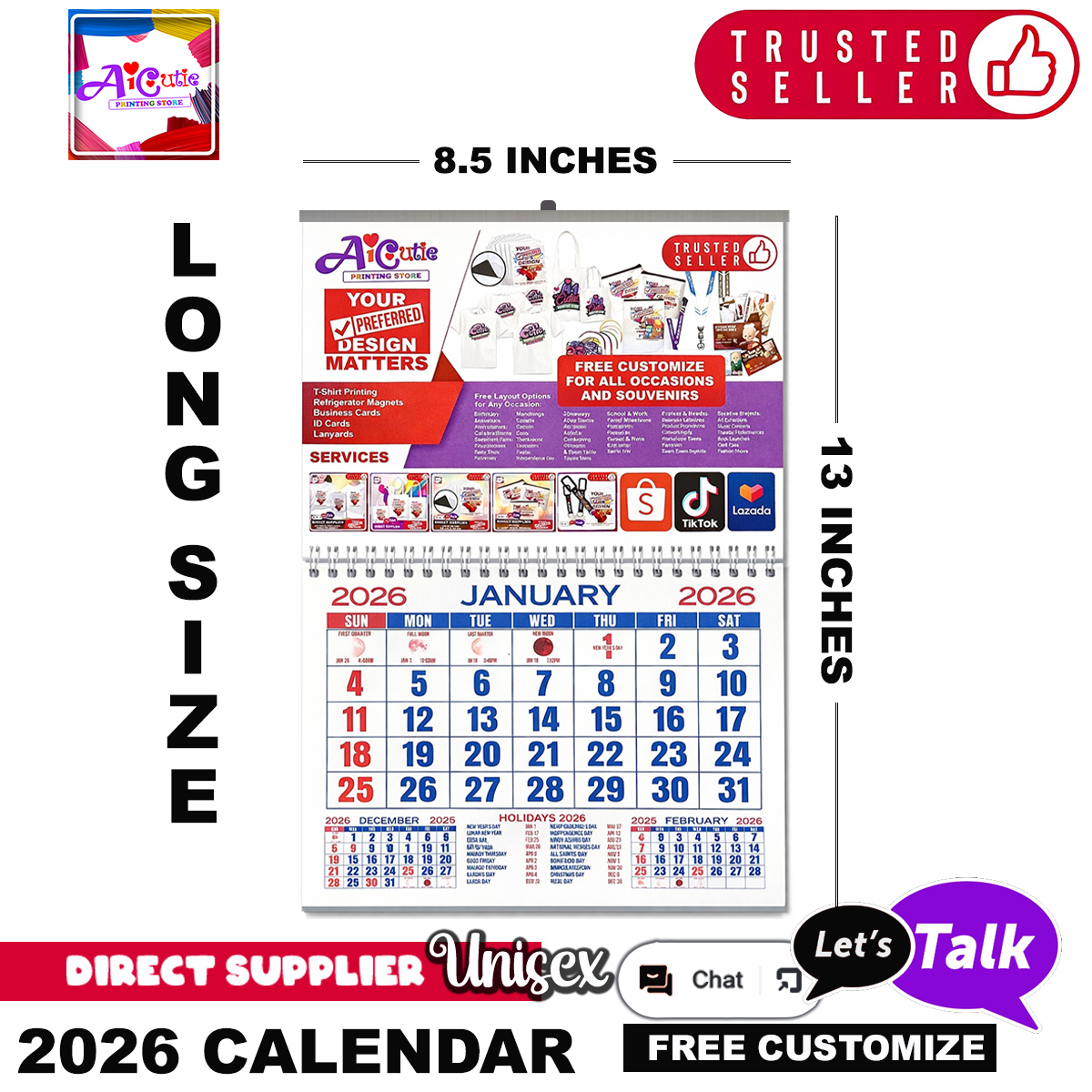 2026 Premium Desk Calendar with Water-Resistant & Smoke-Proof Printing - New Year & Festive Designs