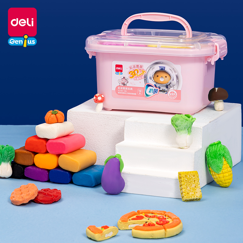 Deli 12/24 Color Clay Dough Set Box DIY Plaster Strip Safe Interesting Treasure Box Clay Set YC135-12A