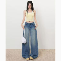 Womens Vintage High Waist Pants - 90s Inspired Wide Leg Trousers Street Style Floor-Length