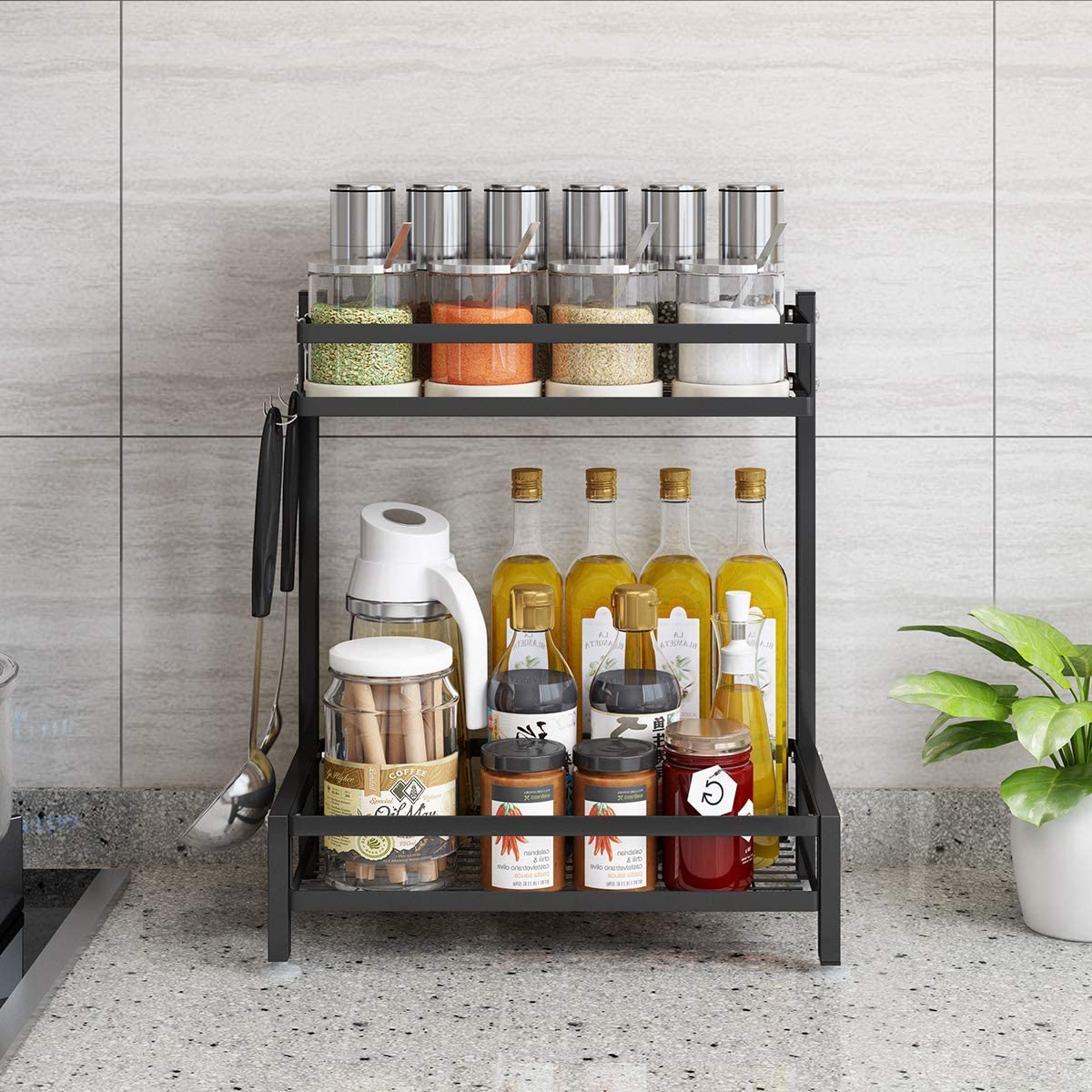 2/3 Tier Metal Kitchen Spice Rack Countertop Standing Corner Shelf ...