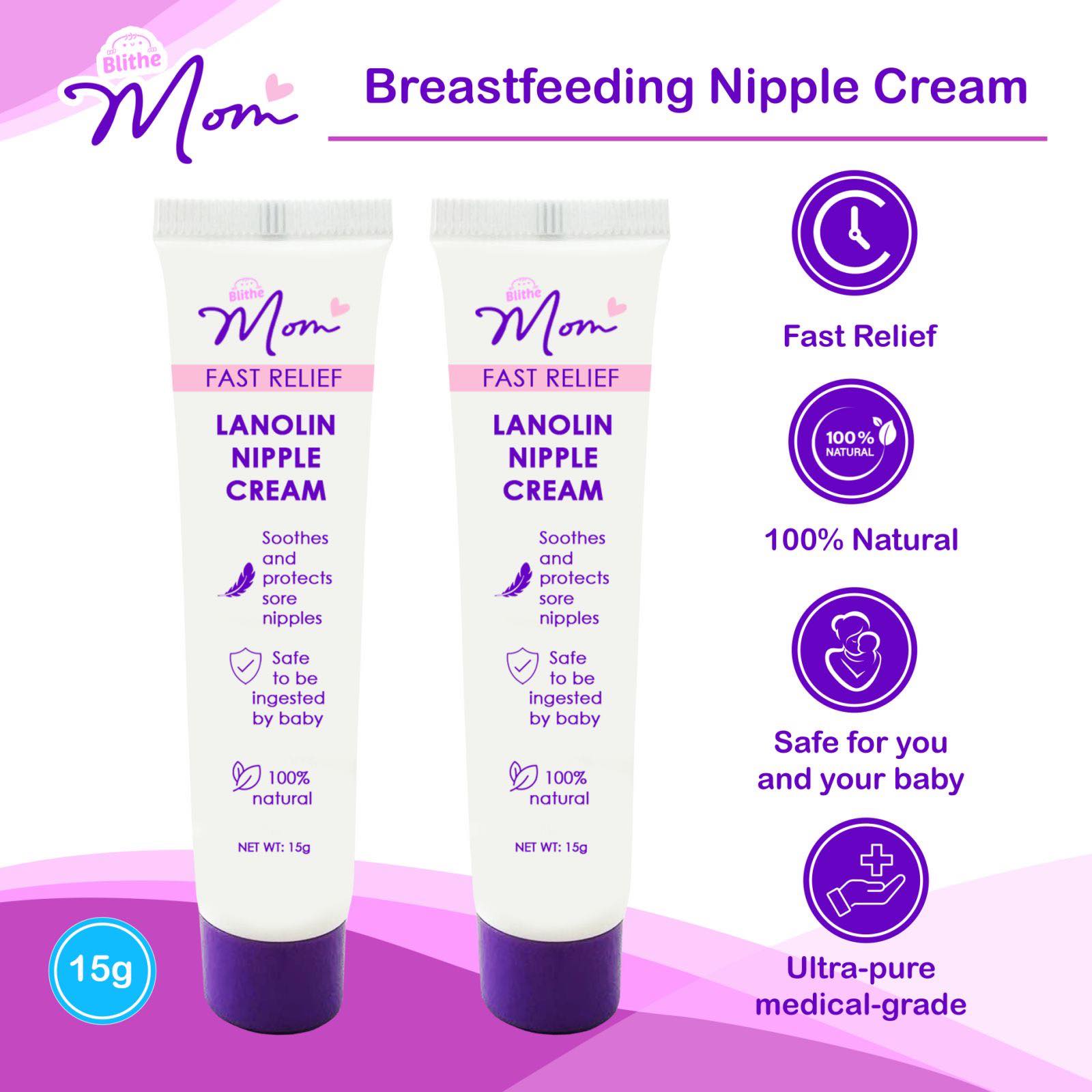 Blithe 100% Pure Lanolin Nipple Cream 15grams for Breastfeeding Mom Nursing Gel Ointment Cracked Chapped Lips skin Breastfed infant sore swollen