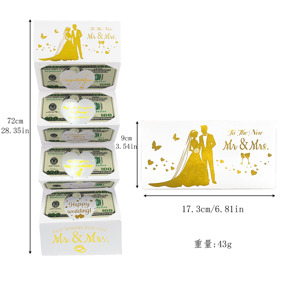 Birthday Money Envelope 17*72cm Gold Stamping Wedding Blessing Money Envelope With 6 Slots Ideas Gift