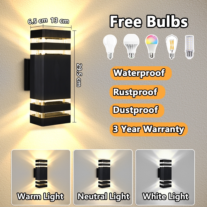 LED Wall Light Outdoor Waterproof IP66 Replaceable 3Colors E27 Lamp Bulb Garden Lighting Walkway Stairs For Home Decoration