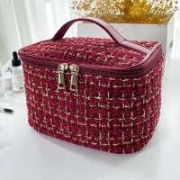 Women Beauty Tweed High Capacity Hepburn Style Makeup Bags & Organizers LBT01065