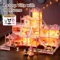 Doll House Princess Dream Castle With light Villa Playset Birthday Gift Pretend Play Toys for Girls