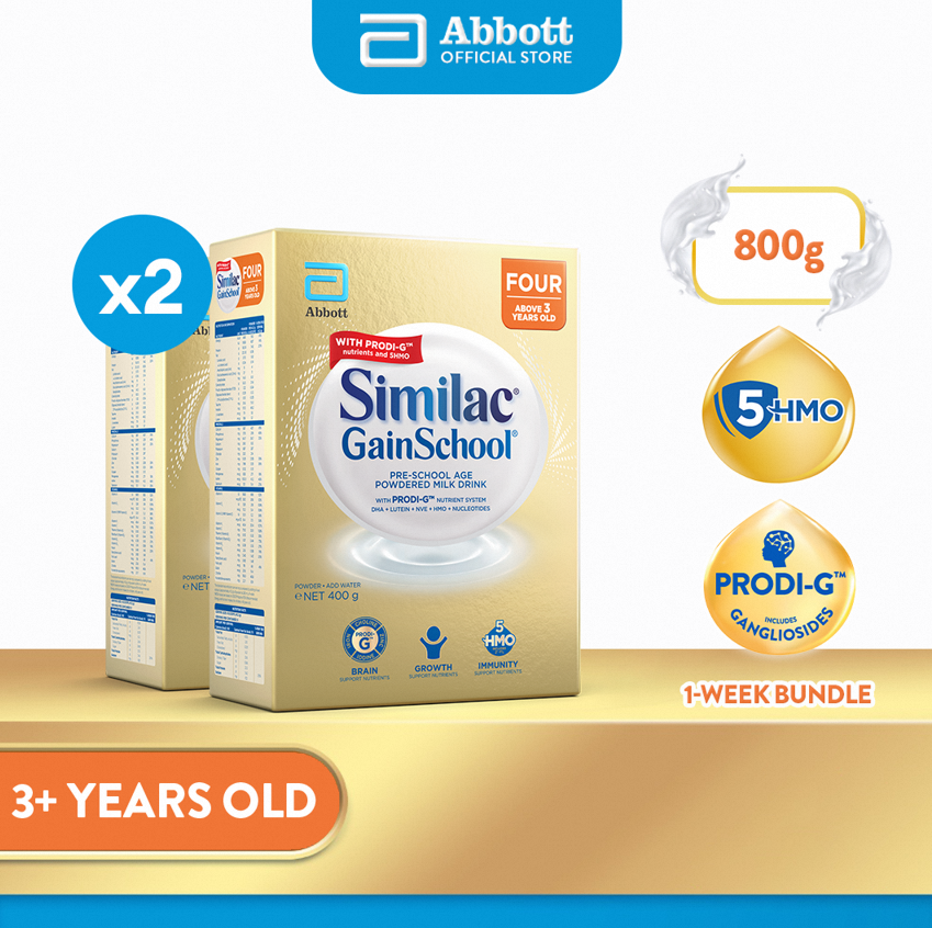 Similac GainSchool 400g Bundle of 2 for Kids Above 3 Years Old Powdered Milk Drink (800g)