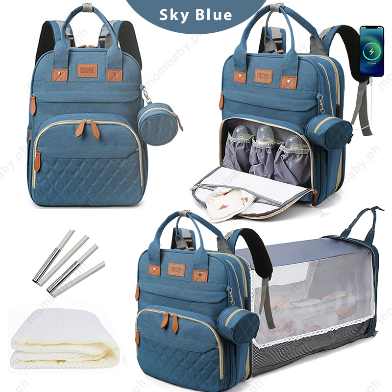 Travel Baby Bag Crib 2-In-1 With Shade Mosquito Net Multifunctional Diaper Bag Mommy Backpack Hospital Maternity Bag