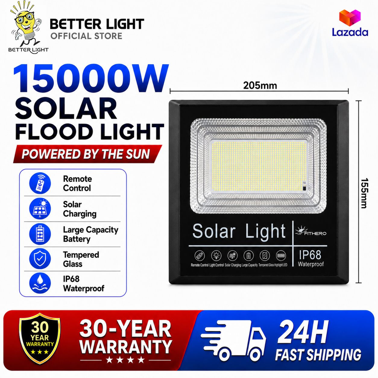 Solar flood Light 60000W IP68 Waterproof Wide Area Brightness Floodlight for Yard & Gate with Wide Lighting Coverage and Clear Night Visibility