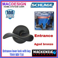 SCHLAGE ENTRANCE LEVER DOOR LOCKSET T54V SEV 716 AGED BRONZE TUBULAR REVERSIBLE LEFT OR RIGHT MACDESIGN HOME (OFFICIAL SELLER)