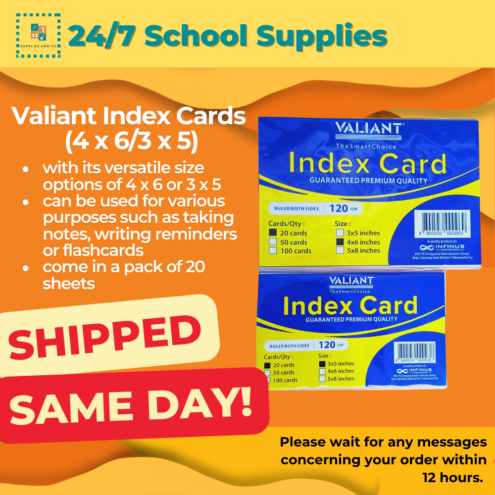 Valiant Index Cards White 20 Sheets size 4 x 6 or 3 x 5