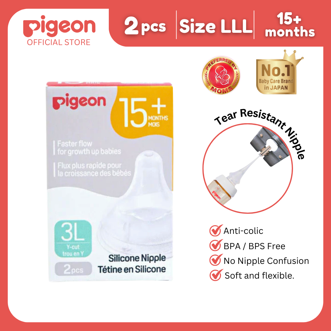Pigeon Official - New and Improved Wide Neck PP Nipple for Wide Neck Bottle Fast Flow (3L) for 15+ Months Babies Anti Colic No Nipple Confusion AVS System Latch On Line BPA Free Ultra Soft Flexible Nipples Japan No. 1 Brand