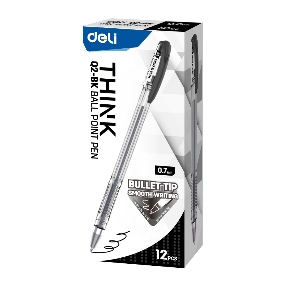 Deli Writing Instrument - Think Ballpoint Ballpen Bullet Tip 0.7mm 12pcs/box EQ2BK/BL 79EQ2P12