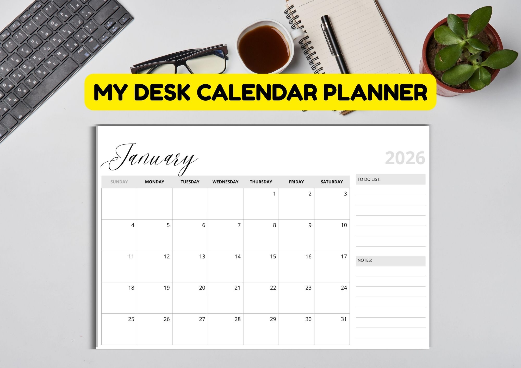 12pages A4 Flat Desk Calendar Planner 2026 Organizer Productivity Planner 2026 Giveaways Planner