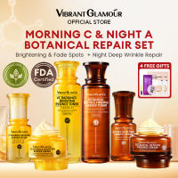 VIBRANT GLAMOUR Morning-C & Night-A 6PCS，Botanical VC + Retinol duo for all-day whitening and anti-aging repairing and reducing five major types of wrinkles