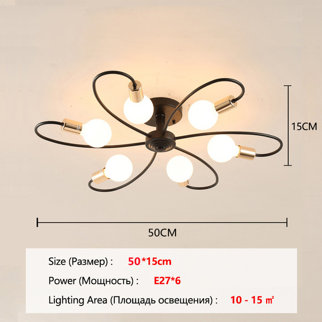 【Free Bulb】Nordic Modern 3/6 Head Ceiling Light LED Iron Living Room Light Chandelier Ceiling Lights