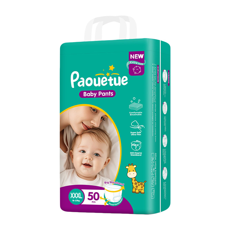 Paouetue Baby Pants 50PCS M-3XL with cartoon giraffe design and absorbent features.