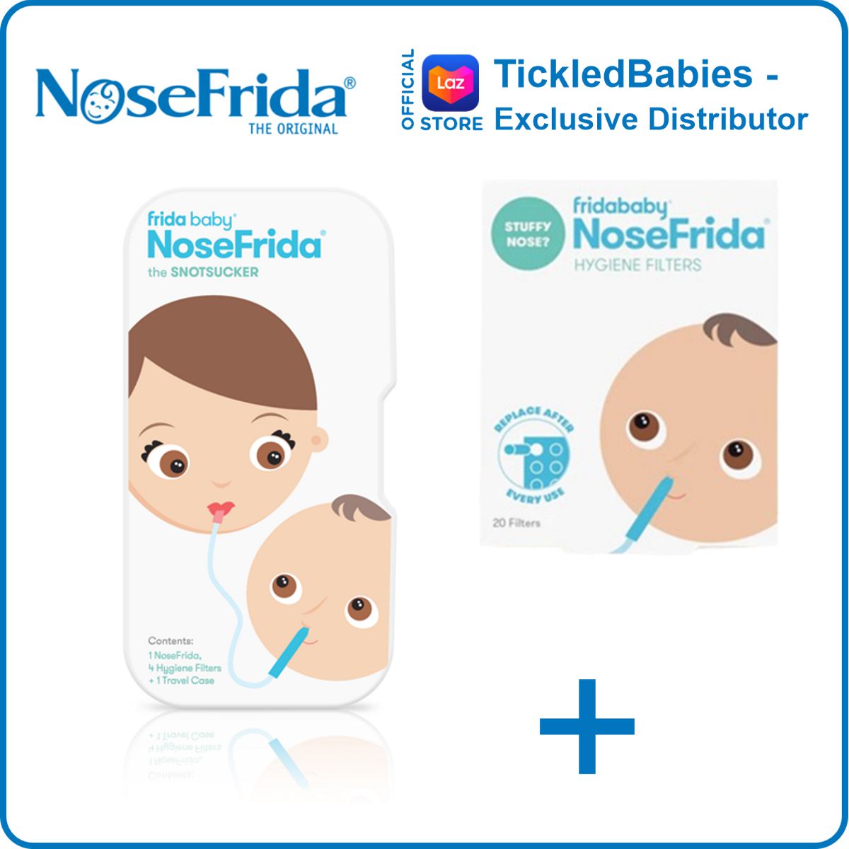 NoseFrida Nasal Aspirator w/ Travel Case + Hygiene Refill Filters (Box of 20) - - - (nose frida sweden nose cleaner )