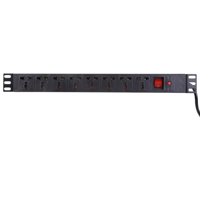 1U PDU 8 Outlet Metal Power Strip Surge Protector with Long Extension Cord 250V 10A 2500W for 19
