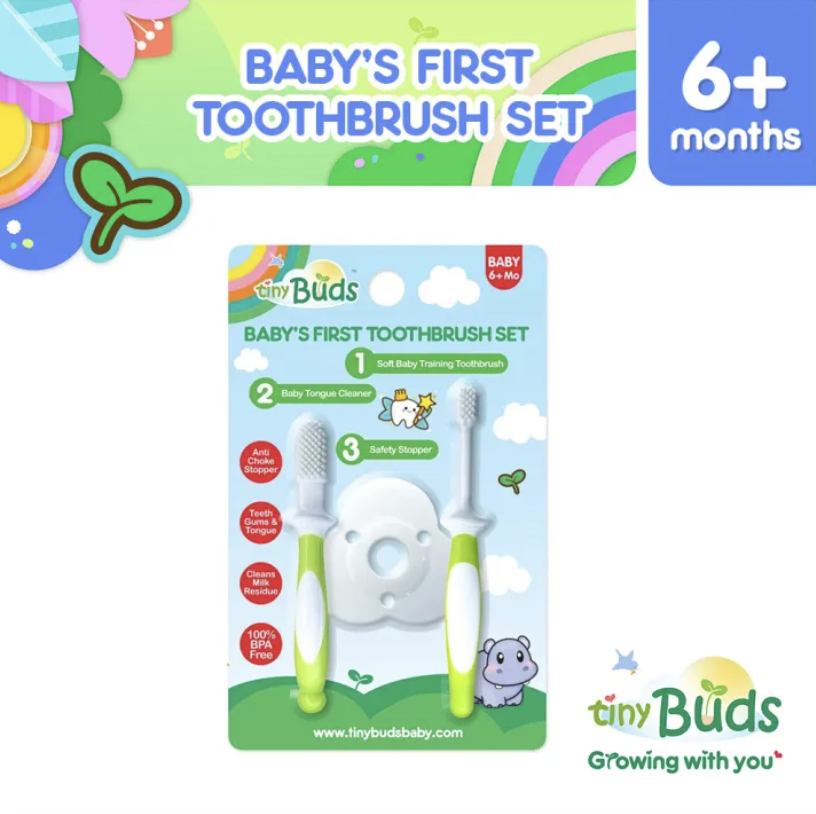 Tiny Buds Babys First Toothbrush & Tongue Cleaner Set (6 Months & Up)