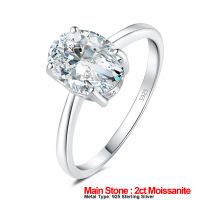 JewelryPalace Moissanite GRA D Color 1ct 2ct Oval S925 Sterling Silver Solitaire Wedding Engagement Ring for Woman 100% Passed The Diamond Selector