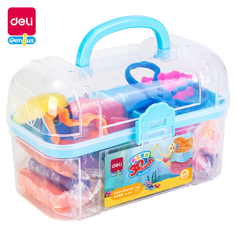 Deli 24 Colors Clay Dough Set For Kids Safe And Interesting Treasure Box Clay Set For Kids Color Mud 67825