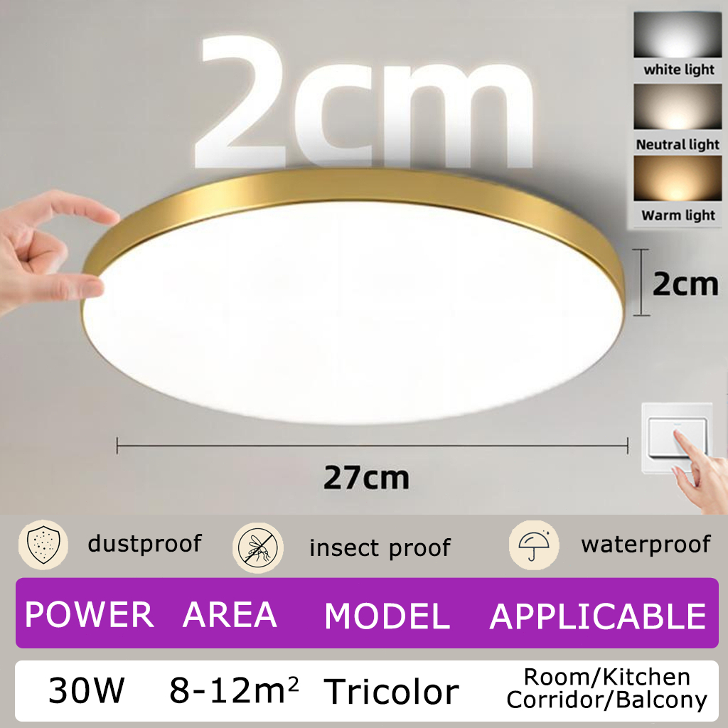 LED Ultra-Thin 2cm Ceiling Light Cool White/Tricolor Waterproof Outdoor Round light For bathroom Corridor LED Ceiling Lamp Indoor Lighting