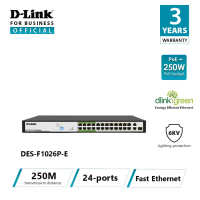 D-Link DES-F1026P-E 26-Port PoE Switch with 24 PoE Ports (8 Long Reach 250m) and 2 Gigabit Uplink Ports | 250 W PoE Budget|  For CCTV Surveillance  Access Points and other PD |6Kv QoS and VLAN