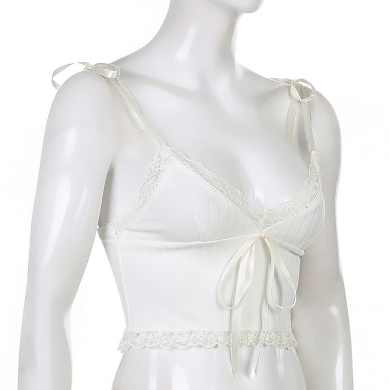 Charming lace pit strap halter top Sexy short V-neck vest for women
