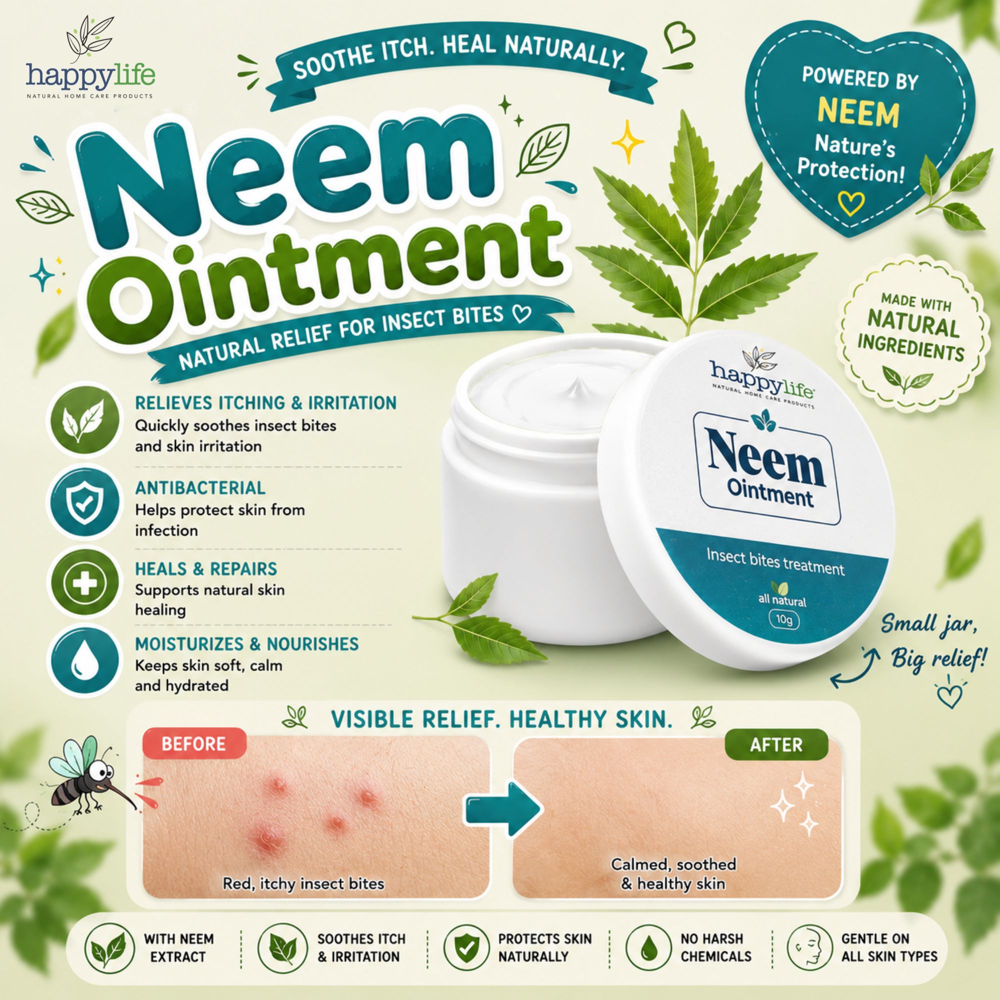 Neem Ointment for Insect Bites Baby Rashes Scratches Redness Bumps & Skin Irritations