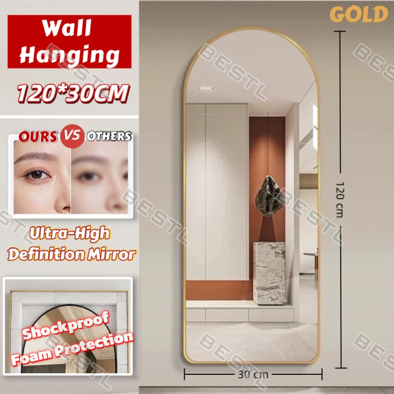 【Warranty】European style mirror Floor mirror Simple mirror Standing Long Mirror full length mirror motor mirror home mirror with stand Standing Cermin Dinding Besar Modern Nordic 150x37cm OOTD Full Body Standing Long Mirror Sta