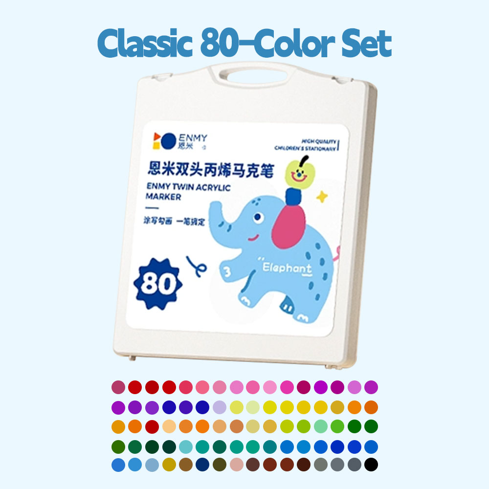 ENMY Dual Tip 80 Colors Acrylic Marker Set - Soft Brush & Fine Tip Water-Based & Washable Non-Toxic Safe for Kids | Vivid Colors for Paper Wood Glass Canvas | Best Seller Art Supply Gift para sa Kids Teens Beginners & Artists Easy to Use