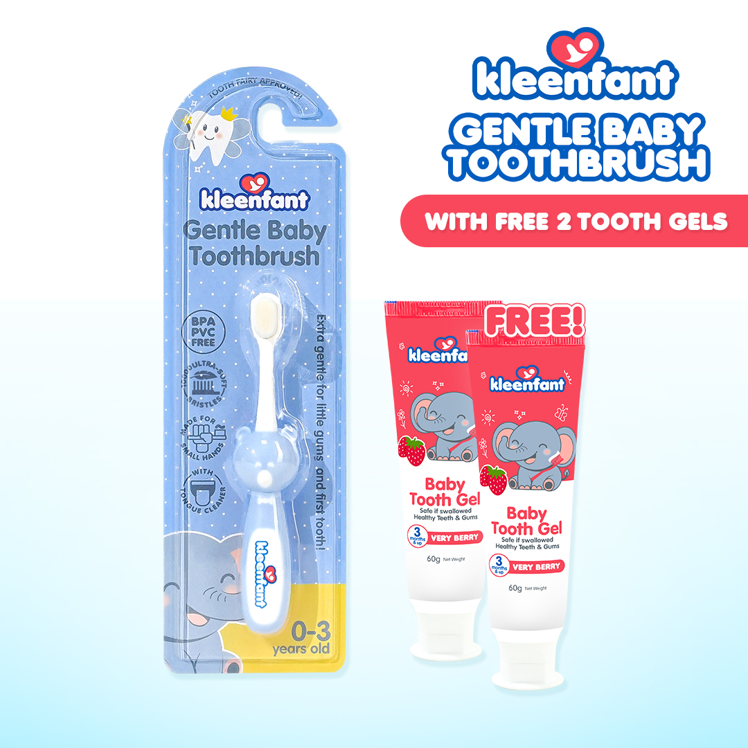 Kleenfant Baby Toothbrush Ultra Soft Bristles BPA-Free w/ Tongue Cleaner | Buy 1 Toothbrush Get 2 Tooth Gels