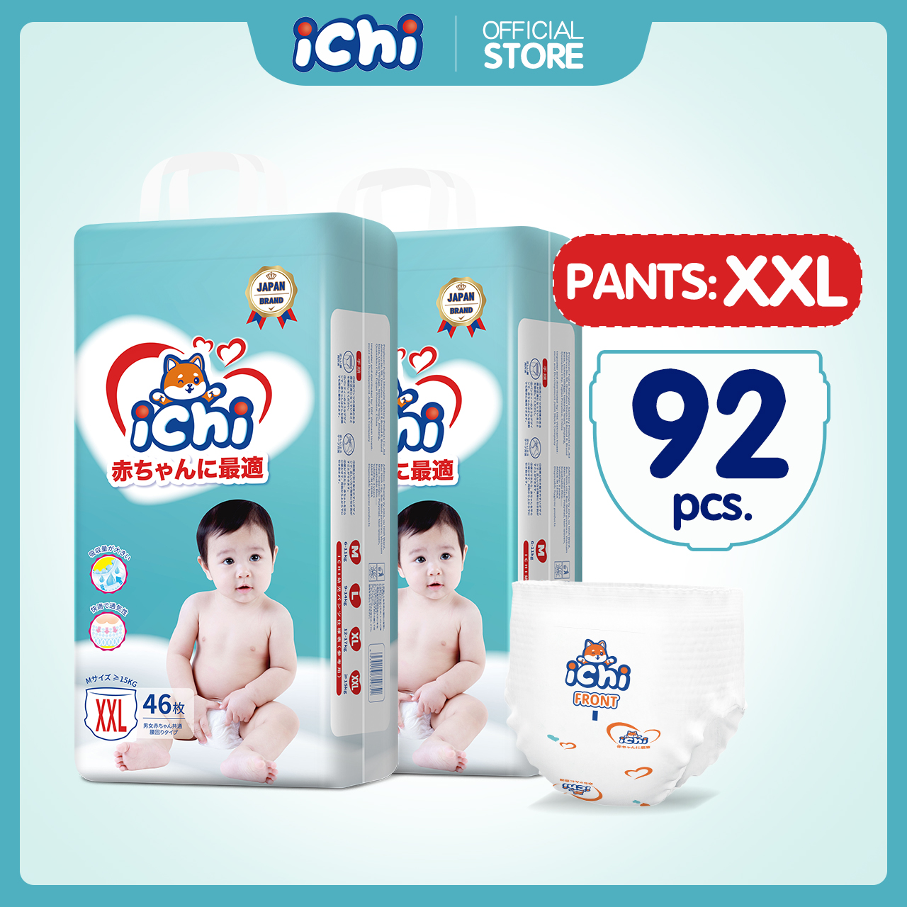 ICHI Pull-up Pants Baby diapers All size 92pcs/pk Bundle Pack XX-Large Size Medium XL XXL XXXL Tape