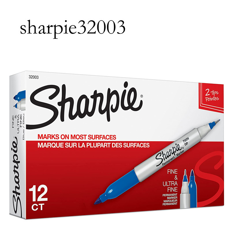 12Pcs Sharpie Twin Tip Permanent Markers Fine and Ultra Fine Black Red Blue Marker Pen 32001