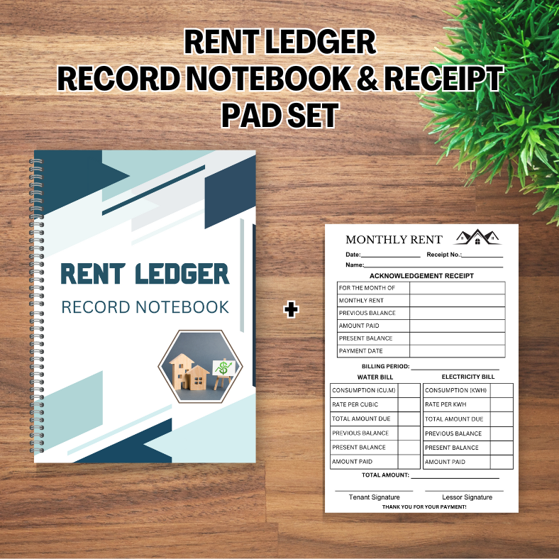 JM Creatink Rent Ledger Record Notebook + Transaction Slip Receipt Pad Set