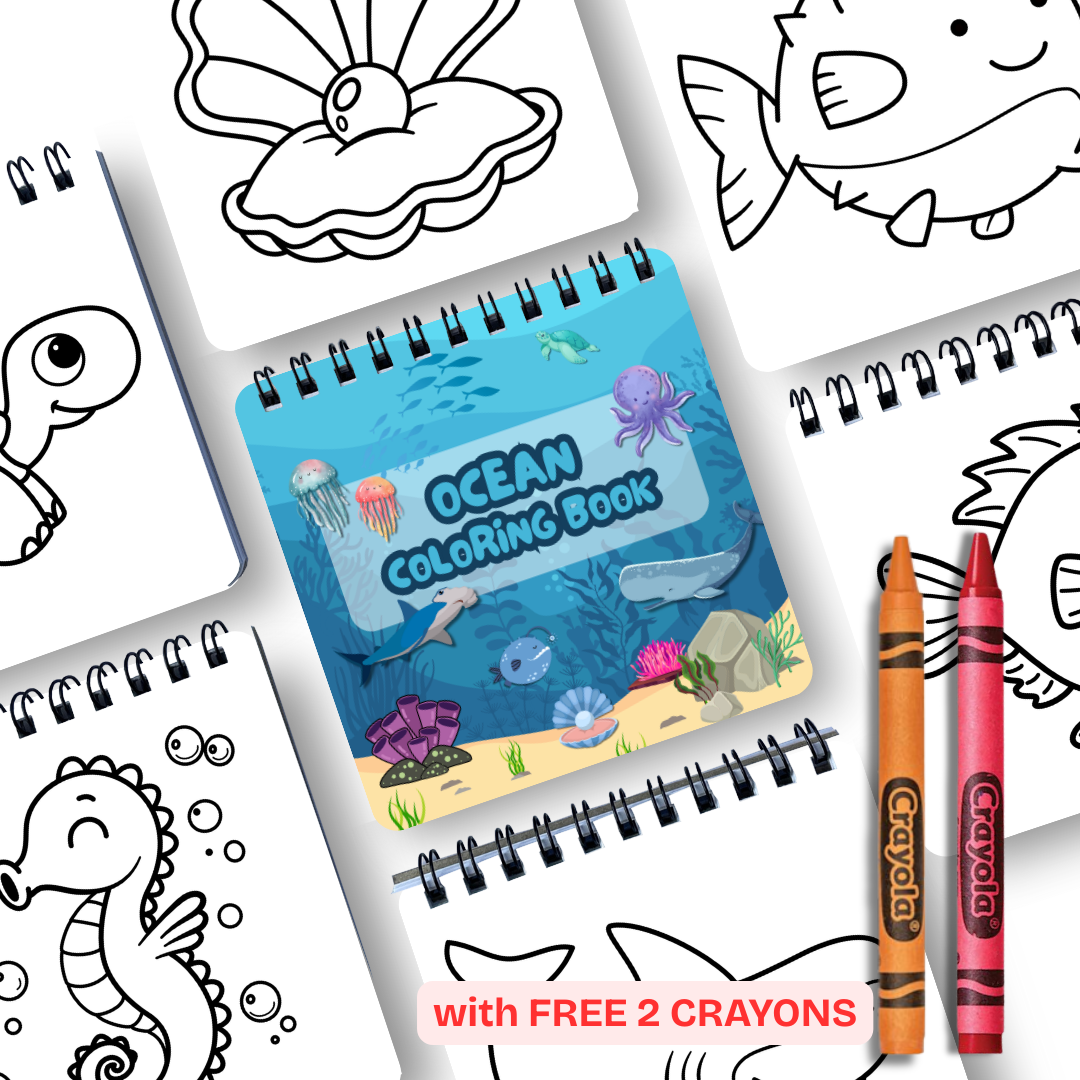 MINI DIY Coloring Book - Doodle Coloring Book - Cartoon Coloring Book - WITH 2 CRAYONS