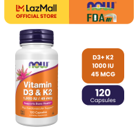 NOW Foods Vitamin D-3 + K-2 1000IU/45mcg 120 Capsules