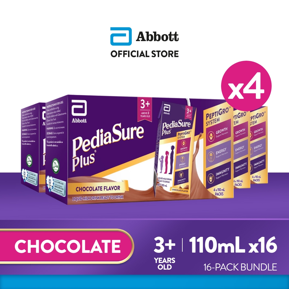 Pediasure Plus 3+ Choco 110ml x16 for Kids Above 3 Years Old Ready to Drink (110ml x4 Bundle of 4)