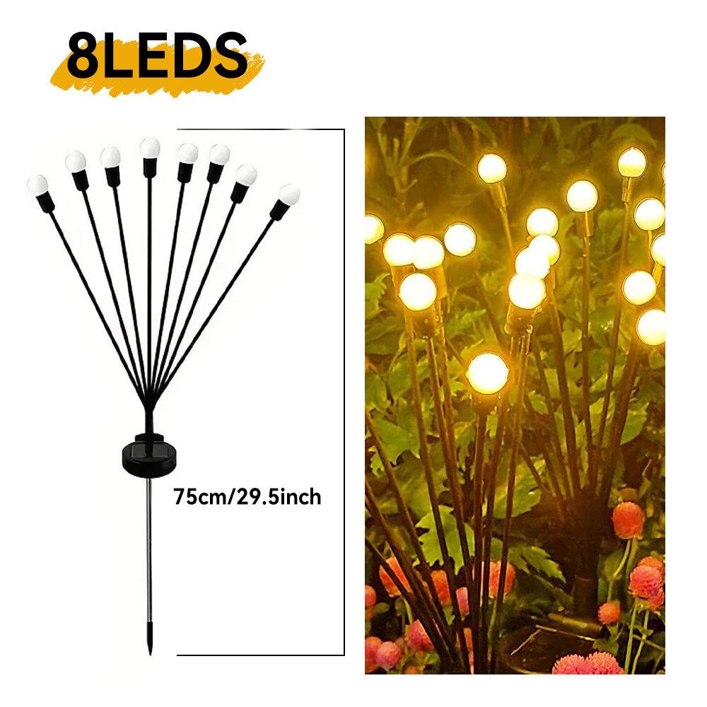 Solar Firefly Lights LED 6/8/10 Heads Outdoor Waterproof Garden Lights IP65 for Patio Road Lawn Cemetery Landscape Lights Birthday Party Christmas Decoration Lighting