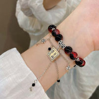 【Y2E2noa】 Chinese Style Imitating Hetian Bracelet Square Sugar Lotus Beaded Bracelet High-end Generous Light Luxury Lucky Bracelet