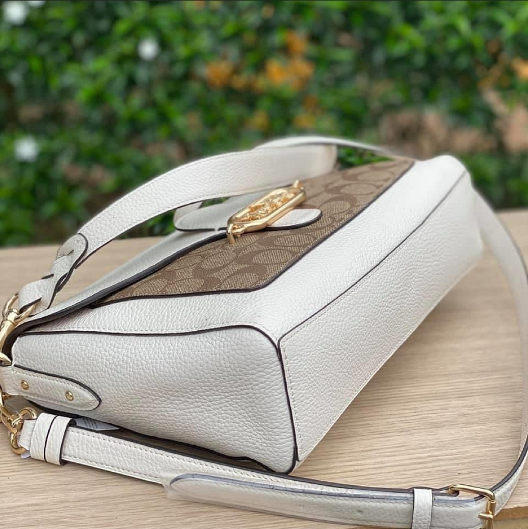 Coach F81992 Jade Messenger Pebble Leather and Khaki Signature Coated