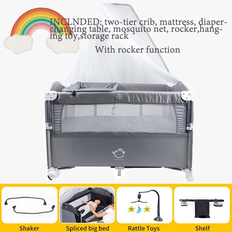Baby Crib Nursery Portable Folding Crib For Baby with Free Mosquito Net and Diaper Changing Table Baby Crib Complete Set Baby Needs Things Set