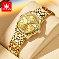 OLEVS Watch for Women Original Waterproof Pawnable Diamond Stereo Dial Double Calendar Luminous Luxury Stainless Steel with Box