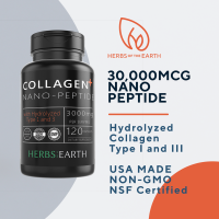 Collagen Nano Peptides Hydrolyzed Types 1&3 - 30000 MCG NON-GMO Nano Collagen Peptides 10g Protein Gluten Free For Hair Skin Nails Gut Health Tendons Ligaments Muscles & Bones 120 Capsules Safe for Pregnant Women USA Made from Herbs of the Earth