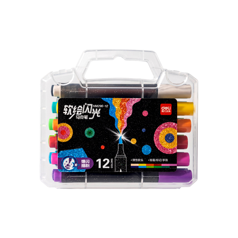 Deli Glitter Marker 12 Colors with Packaging HM296-12
