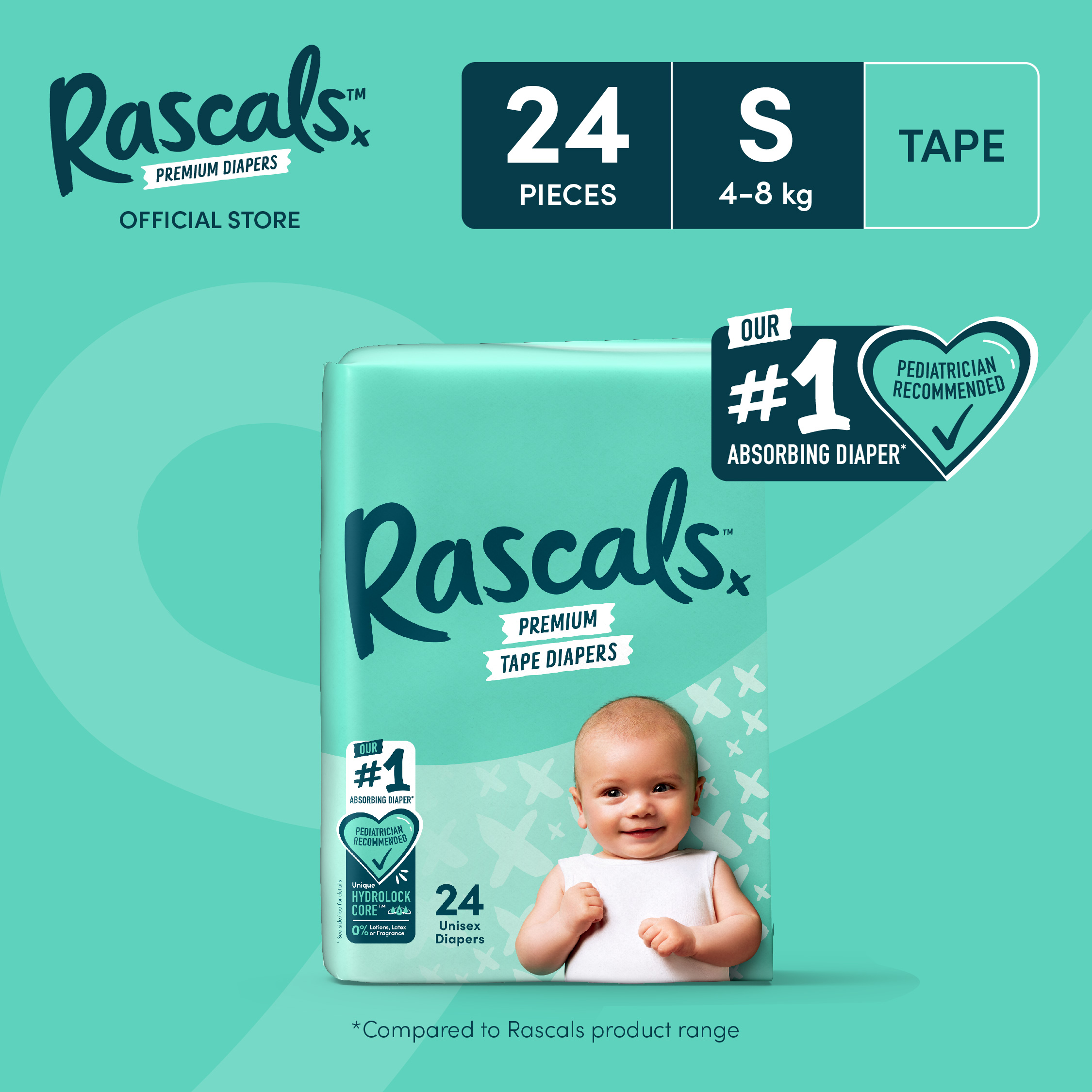 RASCALS Tape Convenience Pack Small (4-8 kg) - 24 pcs x 1 (24 pcs) - Tape Diapers
