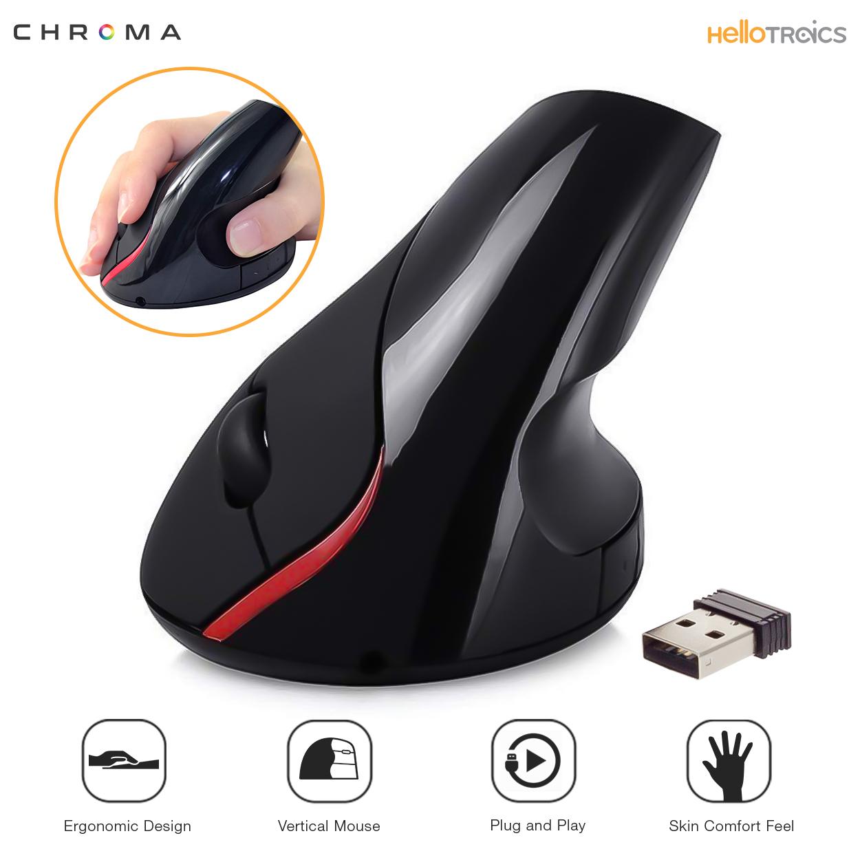 Chroma WH907A Wireless Ergonomic Design Optical Vertical Gaming Mouse (Black)