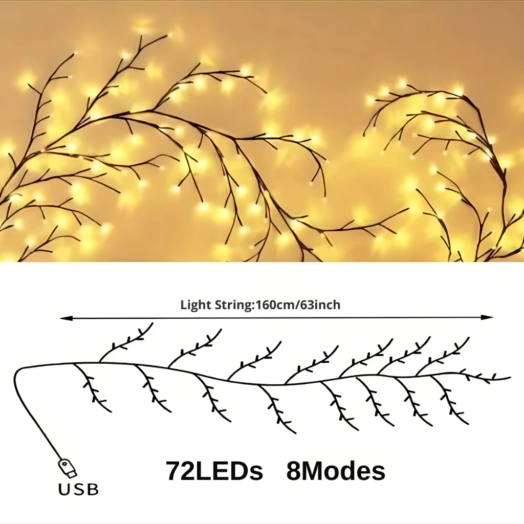 LED Branch Vine Lamp Night Light For Room Wall Decoration Christmas Halloween Decoration Tree Light
