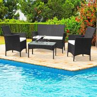 4 Pieces Patio Outdoor Rattan Wicker Chair Conversation  Balcony Poolside Furniture Sets with Soft Cushion